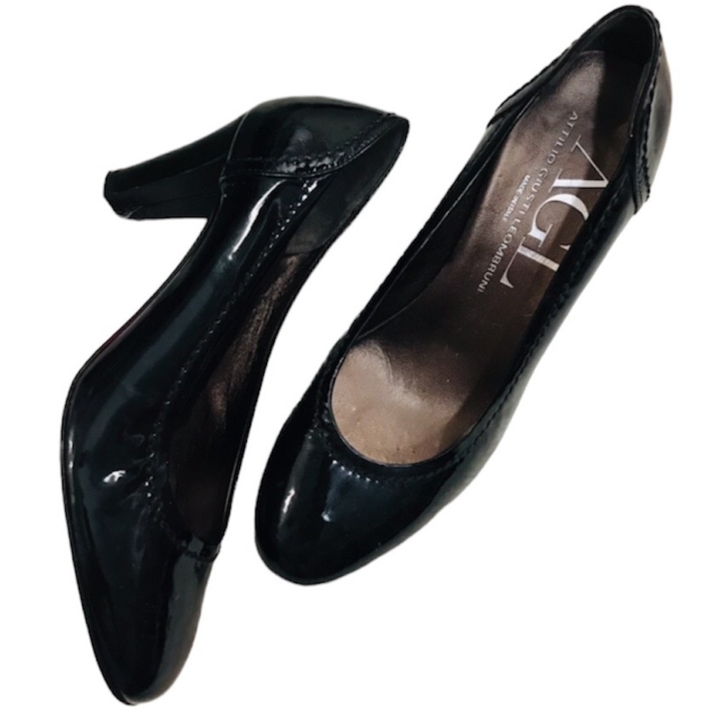 AGL Black Patent Leather Round Toe Heels Sz 39.5